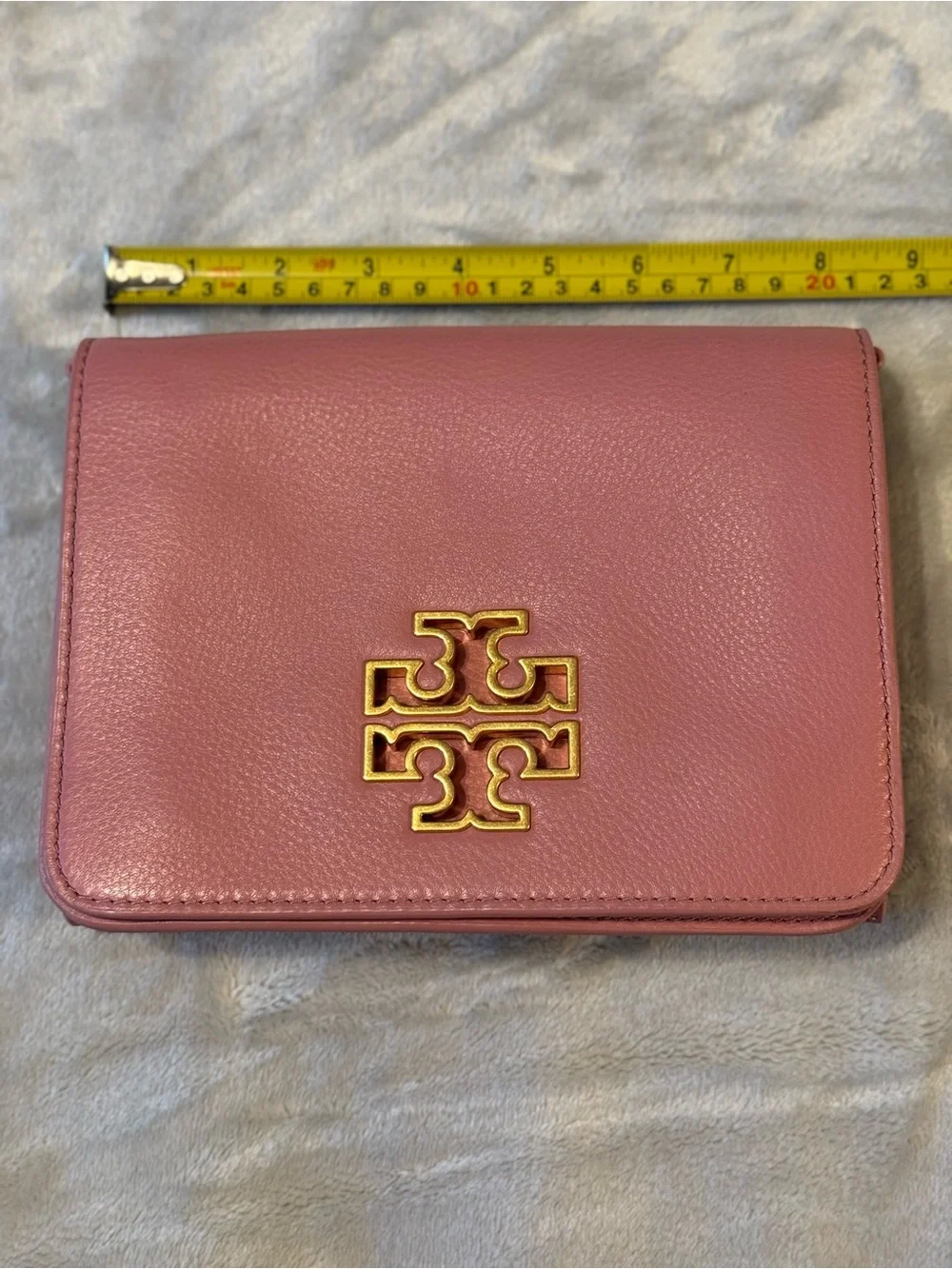 Tory Burch Rose Leather Crossbody with Gold Logo Chain